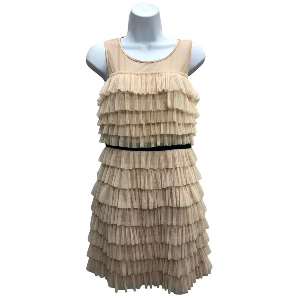PHOEBE COUTURE DARK BEIGE MESH TIERED DRESS 2